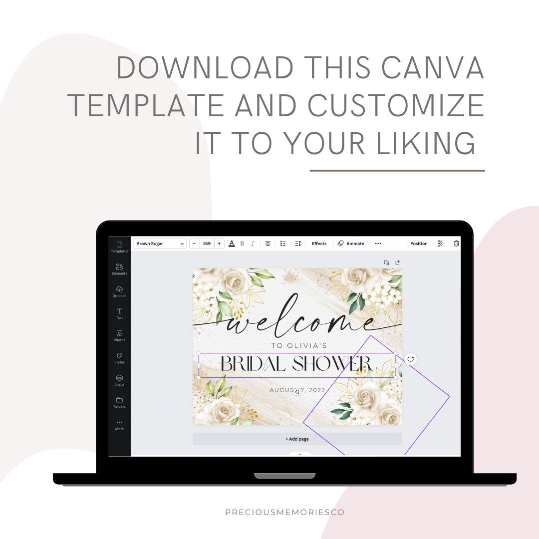 Pink Glitter Floral Bridal Shower Sign, Bridal Shower Download, Printable Event Welcome Sign, Bridal Shower Editable Sign Canva Download