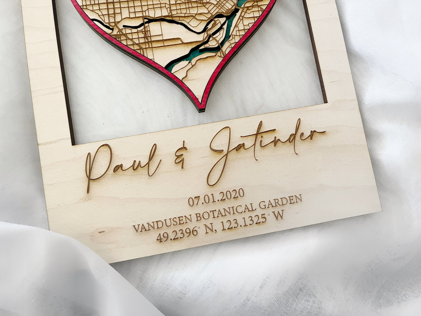 Sentimental Wood Map Frame with Special Date for Couples