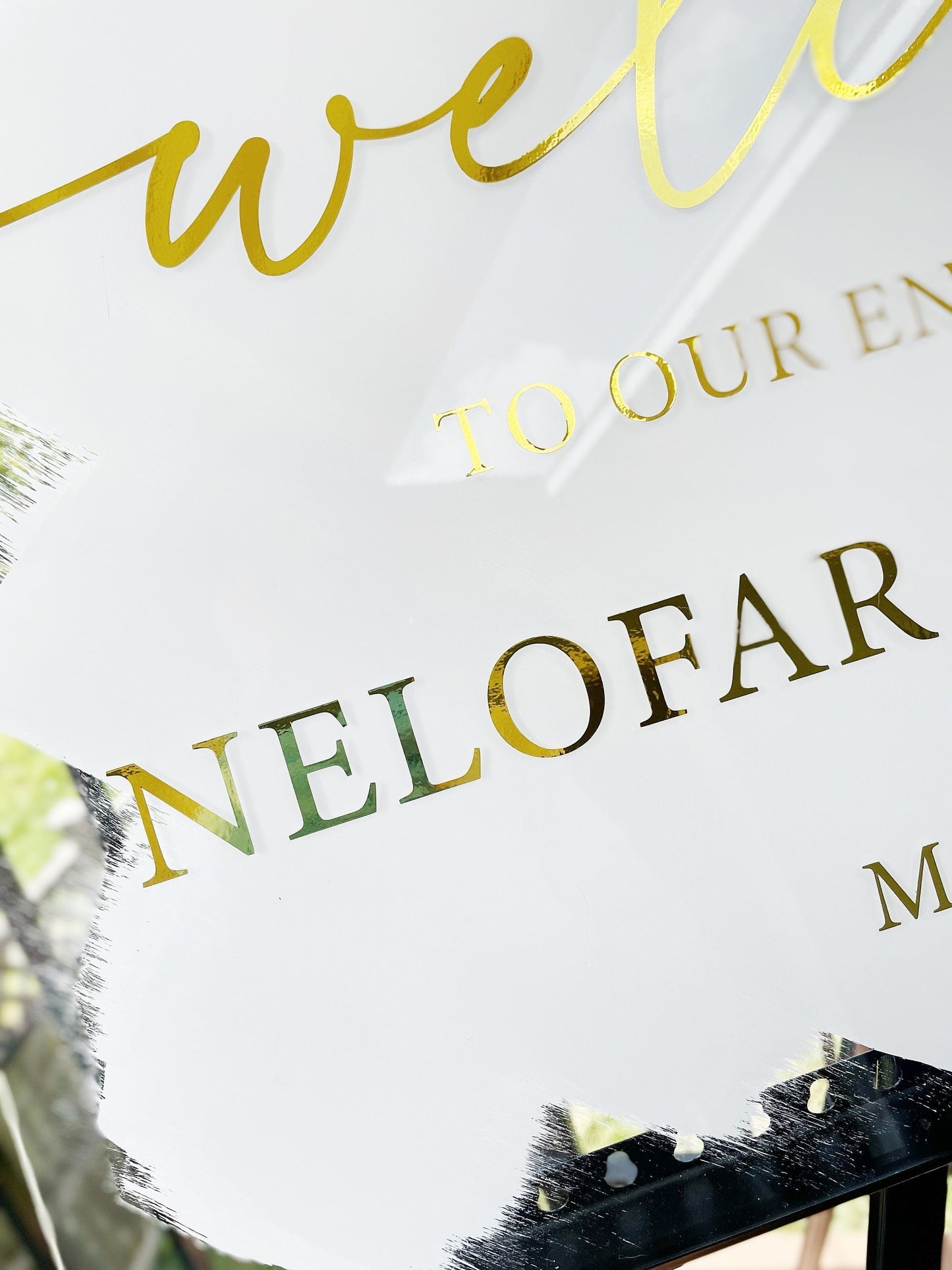 White & Gold Engagement Sign | Elegant Custom Acrylic Signage