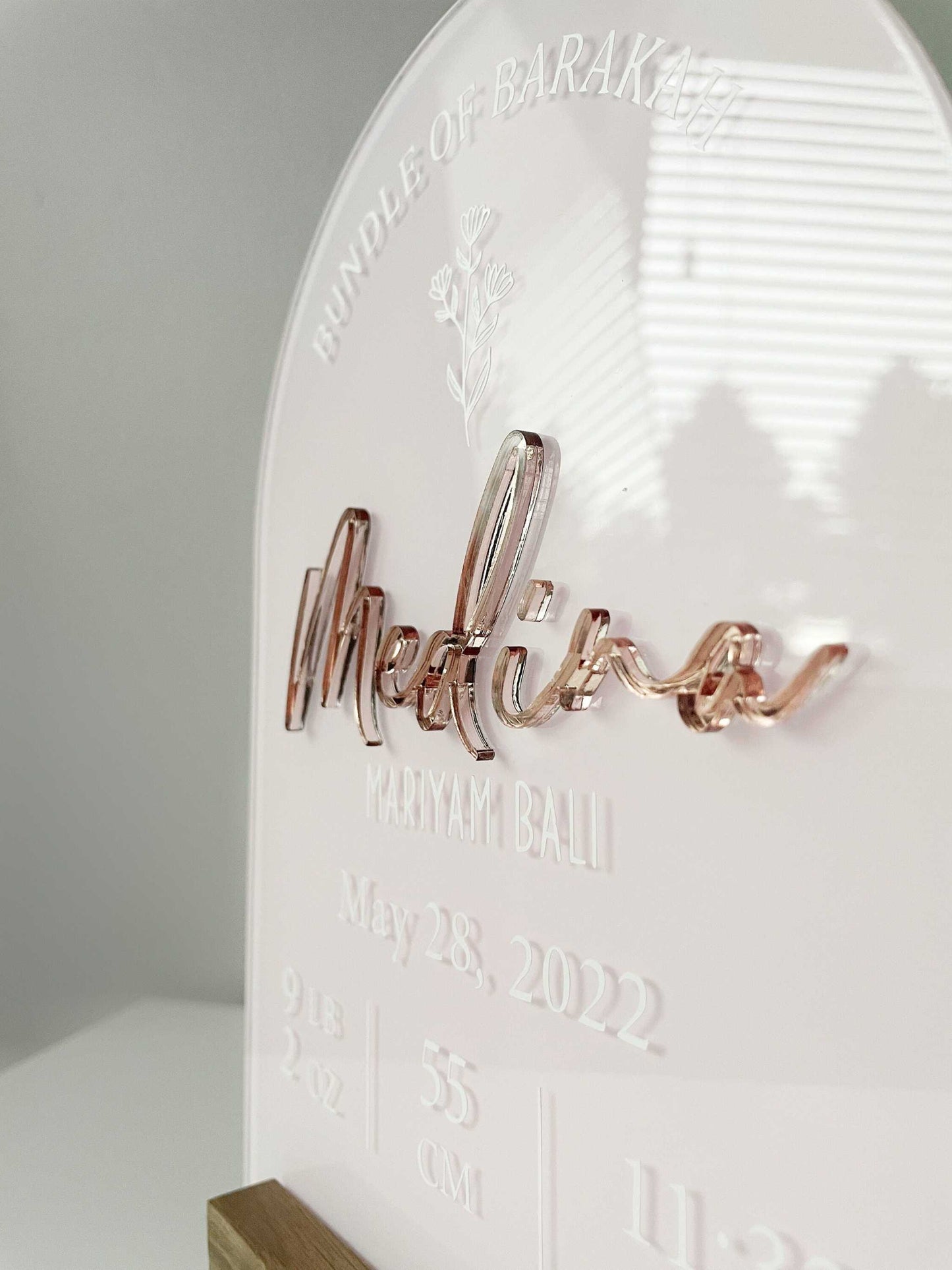 Baby Birth Stat Acrylic Plaque Pink - Personalized Nursery Decor