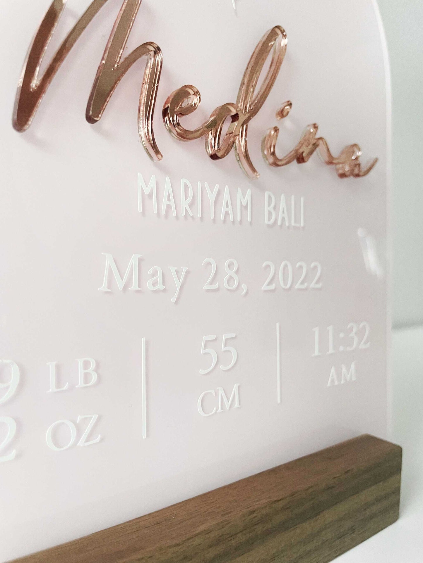 Baby Birth Stat Acrylic Plaque Pink - Personalized Nursery Decor