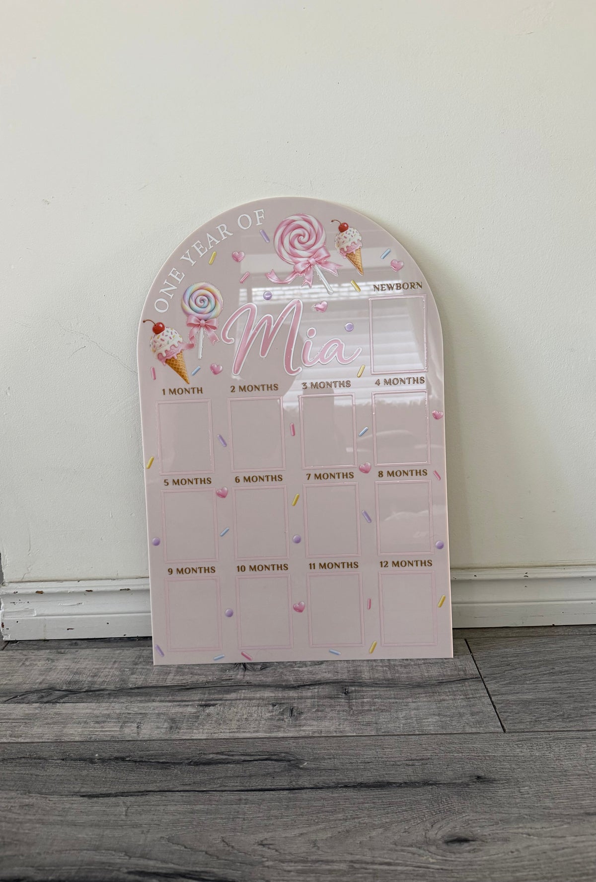 Personalized First Birthday Photo Milestone Sign | Lollipop/Confetti Theme  Acrylic