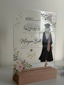 Personalized Islamic Graduation Plaque | Floral Hijabi Graduate Keepsake