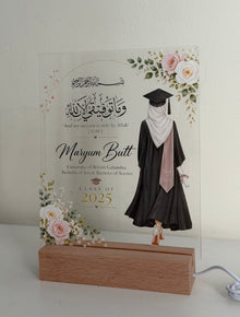 Personalized Islamic Graduation Plaque | Floral Hijabi Graduate Keepsake