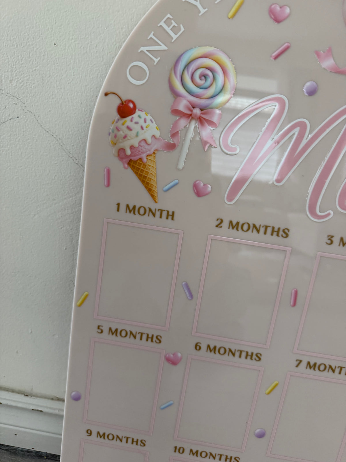 Personalized First Birthday Photo Milestone Sign | Lollipop/Confetti Theme  Acrylic