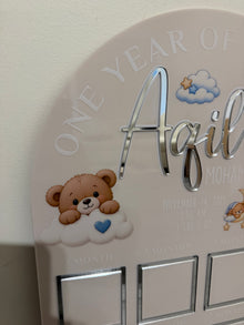 Personalized First Birthday Photo Milestone Sign | Teddy Bear Acrylic