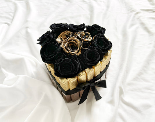 Black & Gold Forever Rose Chocolate Arrangement