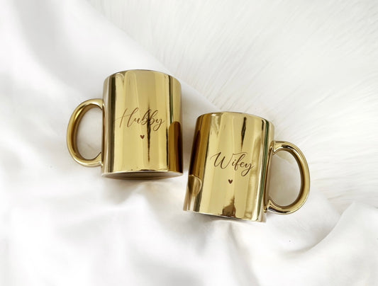 Wifey & Hubby Gold Mugs