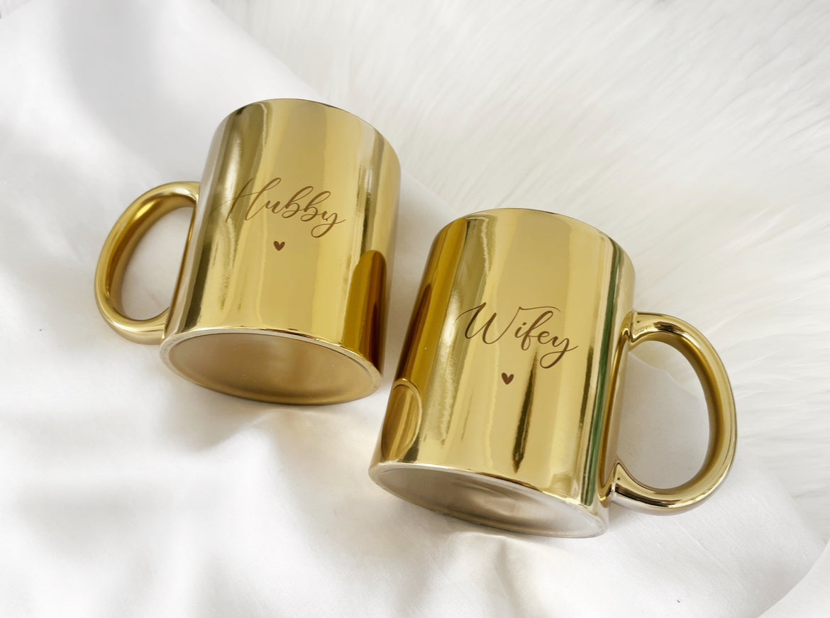 Wifey & Hubby Gold Mugs