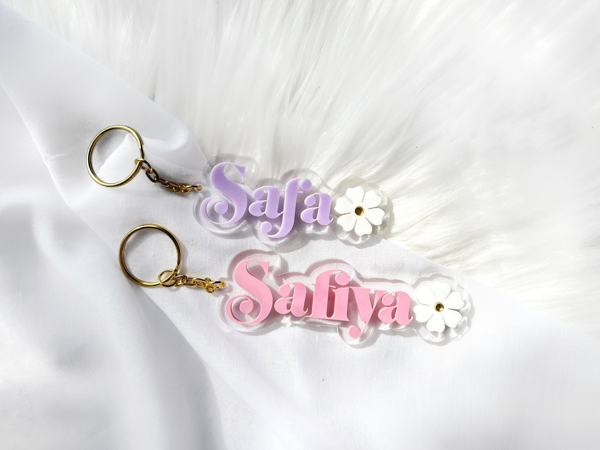 Keychain & Backpack Tag - Two-Toned Name Keychain with custom Florals