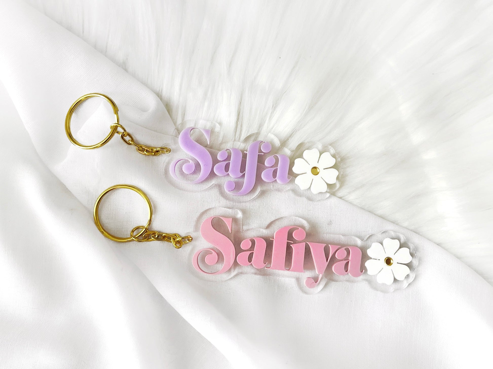 Keychain & Backpack Tag - Two-Toned Name Keychain with custom Florals