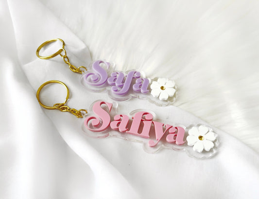 Keychain & Backpack Tag - Two-Toned Name Keychain with custom Florals