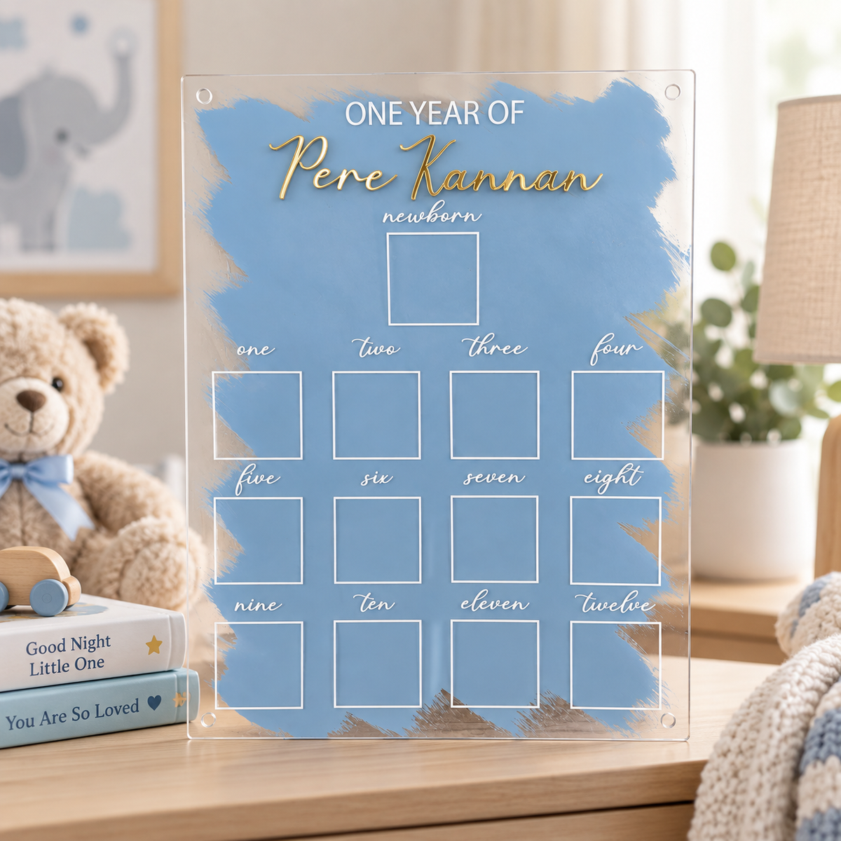 Personalized First Birthday Photo Milestone Sign | 18 x 24 Acrylic flowers