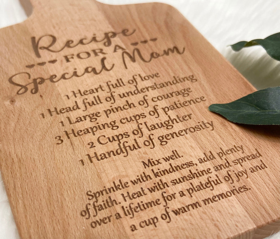 Recipe for a Special Mom Board, Mother's Day Gift, Gift for Mom, Gift for Her, Kitchen Decor, Home Decor, Custom Engraved Cutting Board