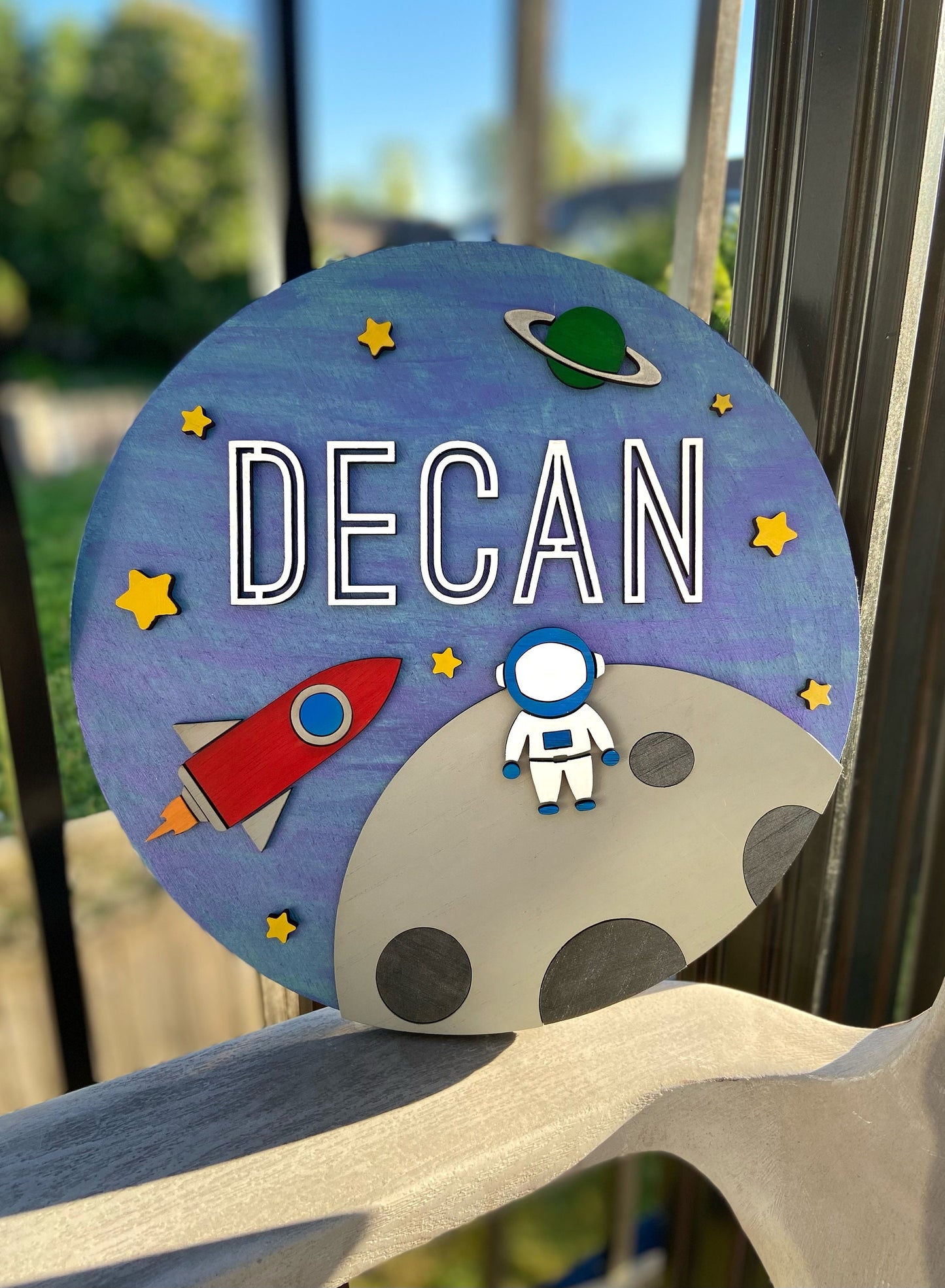 Space Themed Wooden Nursery Sign, Outer Space Wall Decor, Personalized Name Sign, Nursery Room Decor Wall Hanging, Bedroom Decor