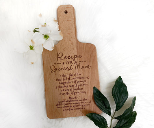 Recipe for a Special Mom Board, Mother's Day Gift, Gift for Mom, Gift for Her, Kitchen Decor, Home Decor, Custom Engraved Cutting Board