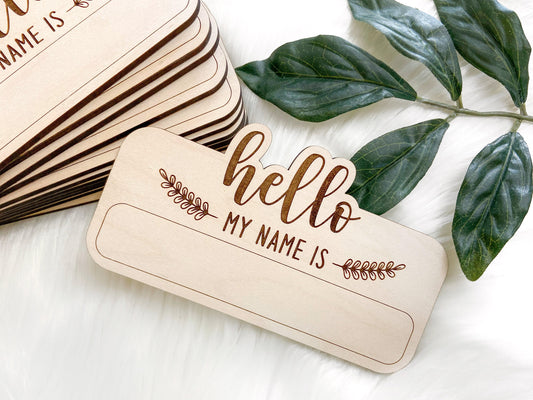 Hello My Name Is Wooden Birth Announcement Plaque, Modern Birth Announcement, Newborn Name Sign, Newborn Baby Sign, Birth Stat Sign