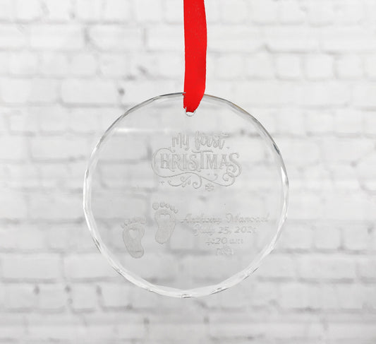 Custom Engraved Crystal Ornament, Baby's First Christmas, Christmas Ornament, Personalized Ornament, Baby Holiday Ornament, First Christmas