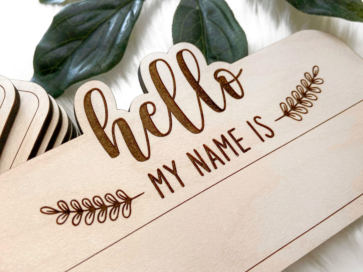 Hello My Name Is Wooden Birth Announcement Plaque, Modern Birth Announcement, Newborn Name Sign, Newborn Baby Sign, Birth Stat Sign