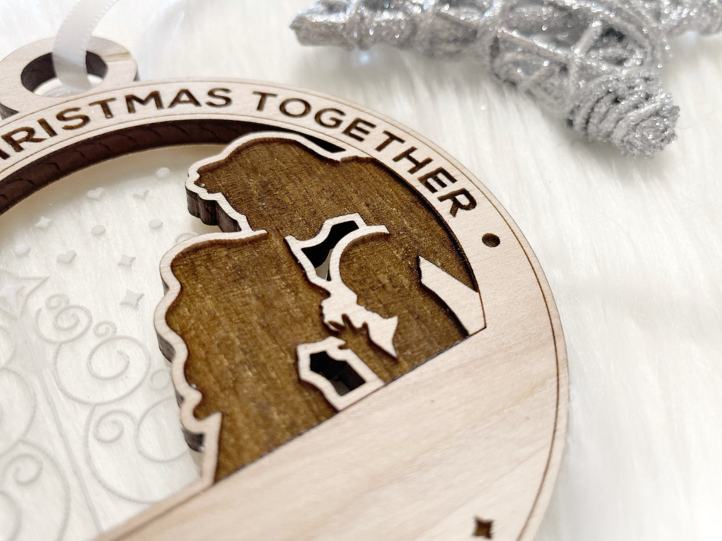 Our First Christmas Ornament 2021, Custom Engraved Wooden Ornament, First Christmas Together, 3D Ornament, Family 1st Holiday Ornament