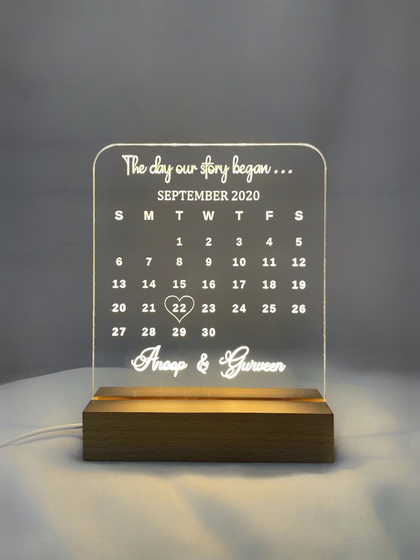 Calendar Date LED Lamp, Personalized Lamp for Couples, Valentine's Day Gifts, Gifts for Her, Engagement Gift, Anniversary Gift, Wedding Gift