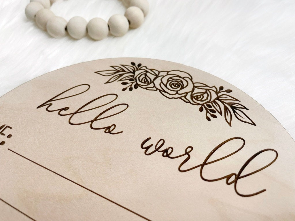 Floral Wooden Birth Announcement Plaque, Hello World Sign, Modern Birth Announcement, Welcome Babygirl Sign, Newborn Baby, Birth Stats