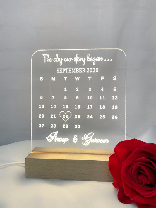 Calendar Date LED Lamp, Personalized Lamp for Couples, Valentine's Day Gifts, Gifts for Her, Engagement Gift, Anniversary Gift, Wedding Gift