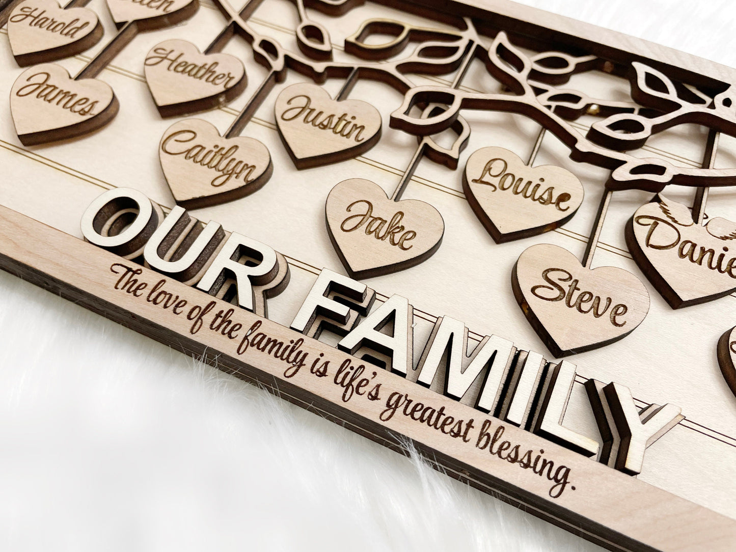 Family Frame, Hanging Hearts, Family Tree, Sentimental Gift, Mother's Day Gift, Gift for Her, Custom Frame, Personalized Frame, Home Decor