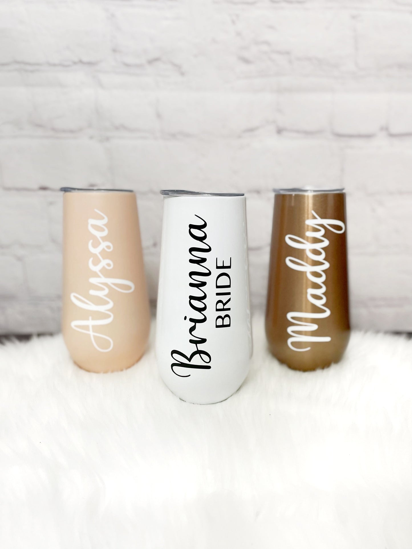 Personalized Stemless Bridal Party Champagne Flutes, Bridesmaids Gift Champagne Tumblers, Personalized Champagne Tumbler 6 Oz, Bridal Gift