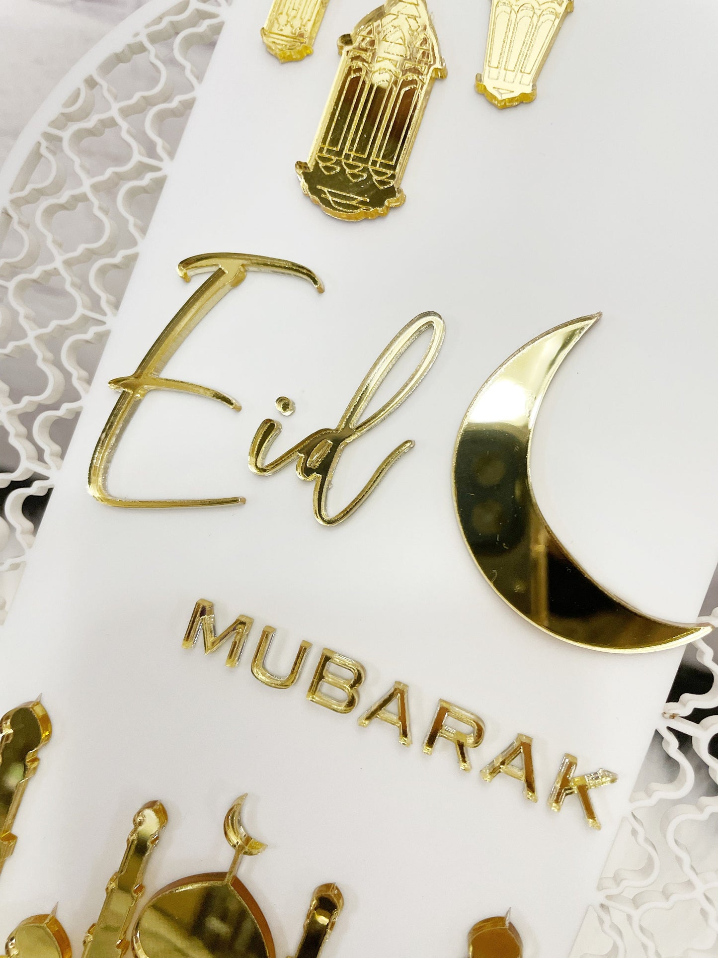 Eid Mubarak Sign, Ramadan Mubarak Sign, Gold & White Eid/Ramadan Decoration Ideas, Mosque Cutout, 3D Eid Mubarak, Islamic Decor Inspo