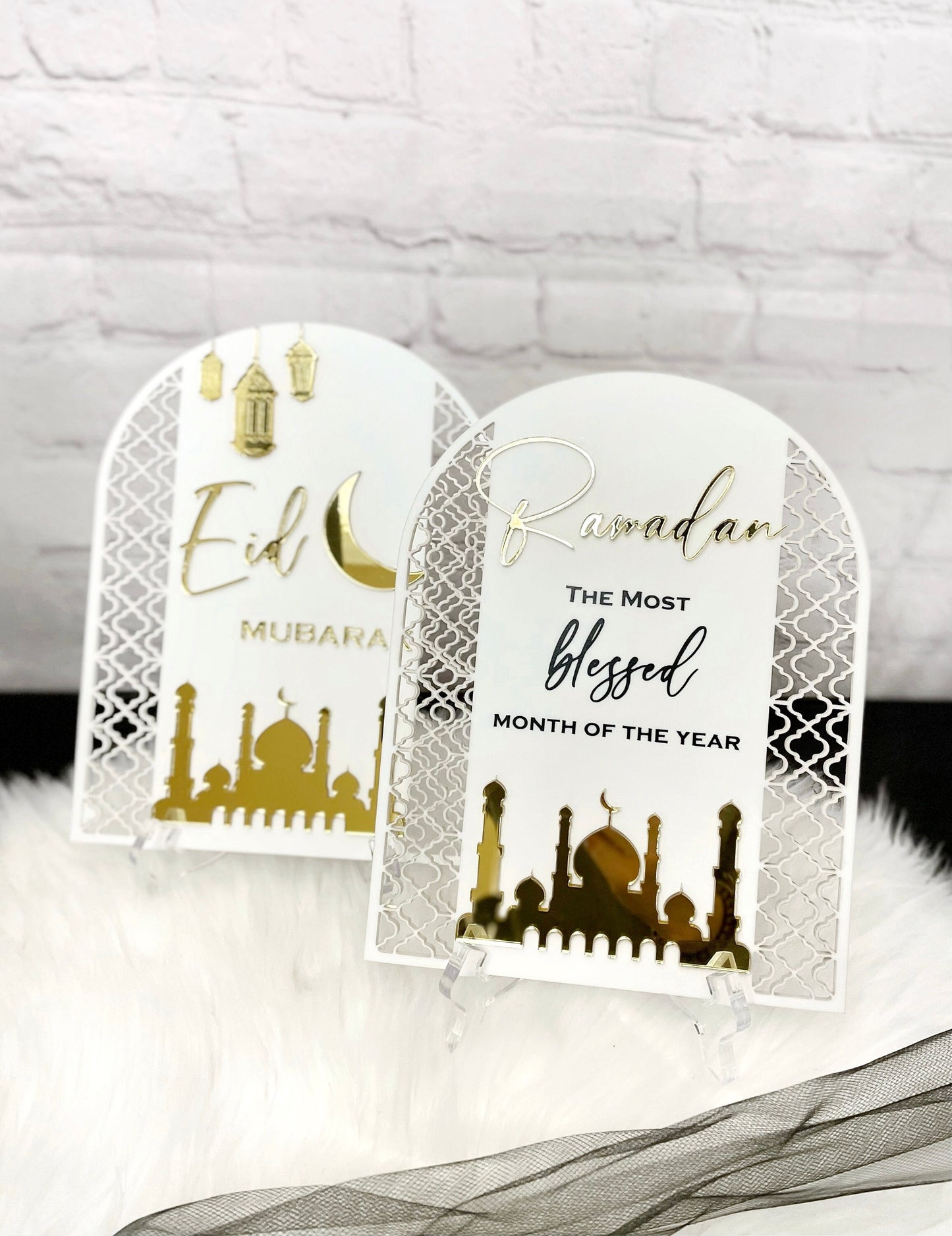 Eid Mubarak Sign, Ramadan Mubarak Sign, Gold & White Eid/Ramadan Decoration Ideas, Mosque Cutout, 3D Eid Mubarak, Islamic Decor Inspo