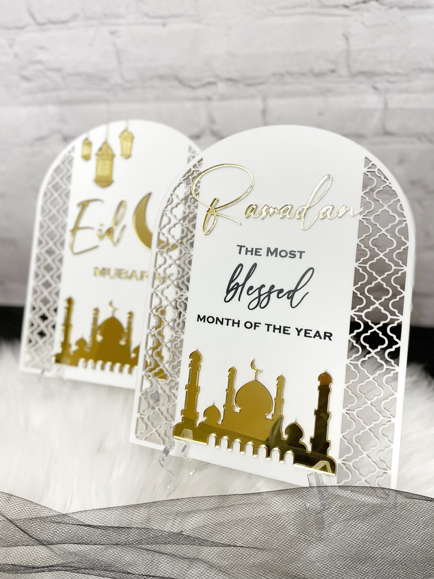 Eid Mubarak Sign, Ramadan Mubarak Sign, Gold & White Eid/Ramadan Decoration Ideas, Mosque Cutout, 3D Eid Mubarak, Islamic Decor Inspo