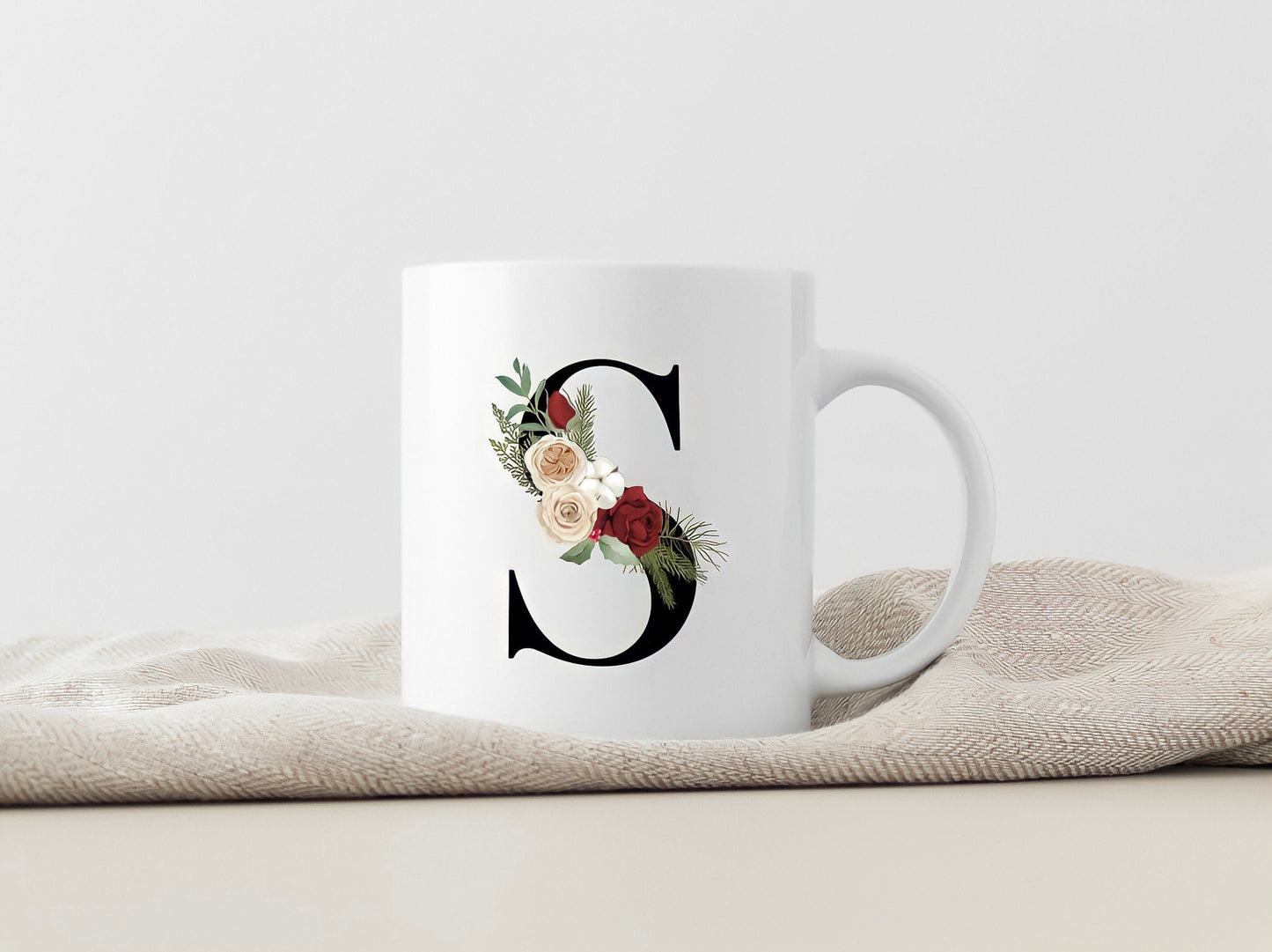 Custom Mug, Alphabet Letter Mug, Floral Mug for Her, Heart-Handle Mug, Two-Toned Coloured Mug, Mother's Day Gifts, Birthday Gift, Bridal