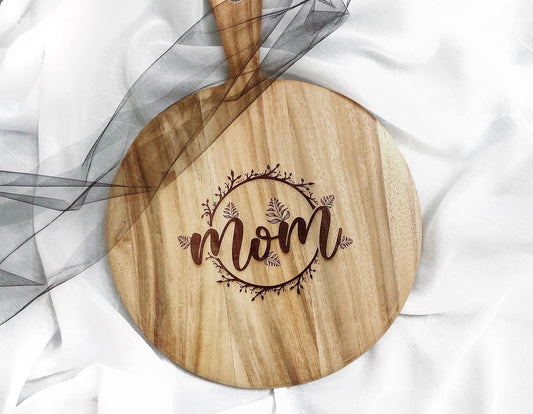 Personalized Acacia Round Paddle Board for Mom, Mother's Day Charcuterie Board, Gift for Mom, Gift for Her, Kitchen Decor, Engraved Board