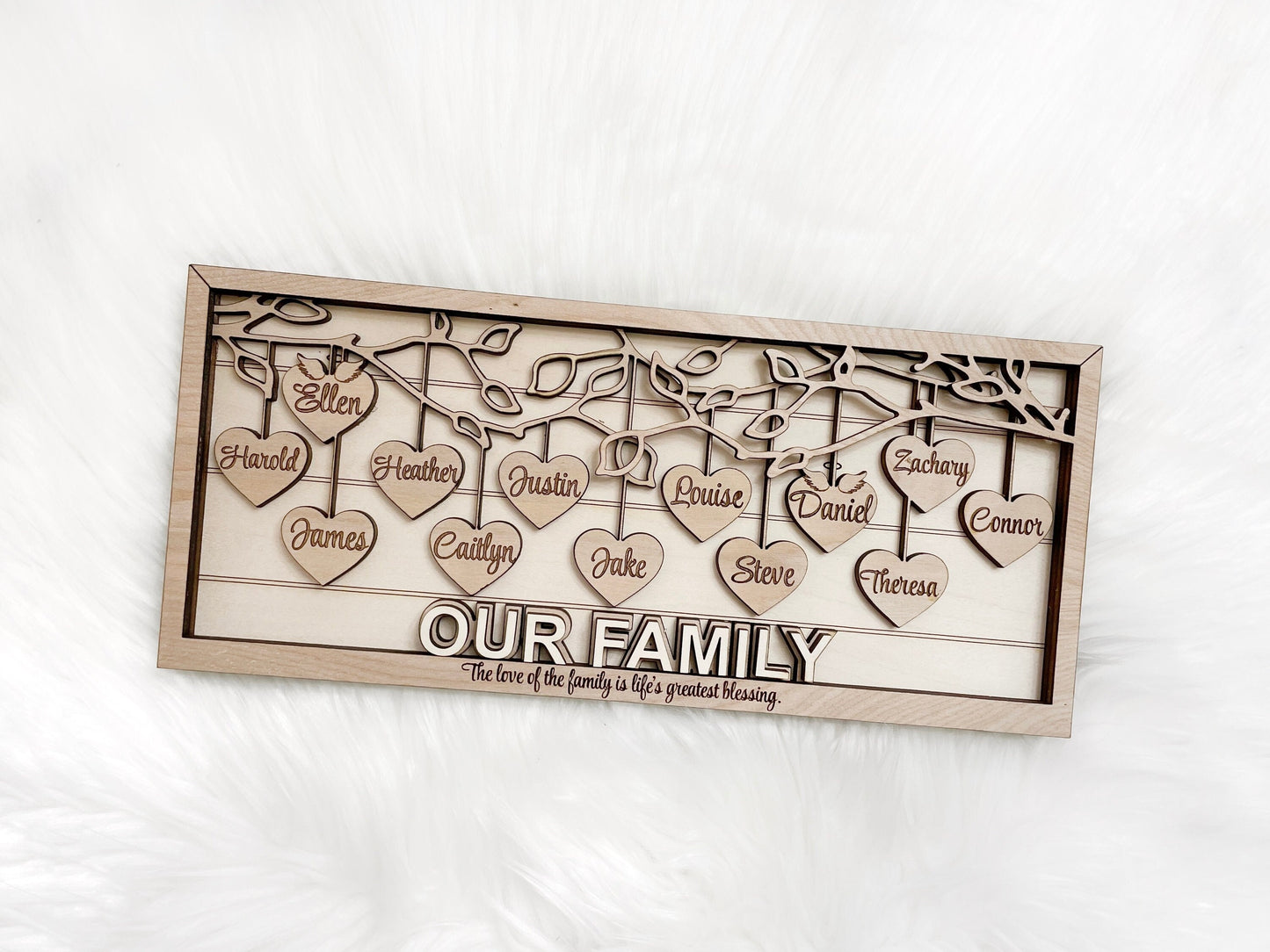 Family Frame, Hanging Hearts, Family Tree, Sentimental Gift, Mother's Day Gift, Gift for Her, Custom Frame, Personalized Frame, Home Decor