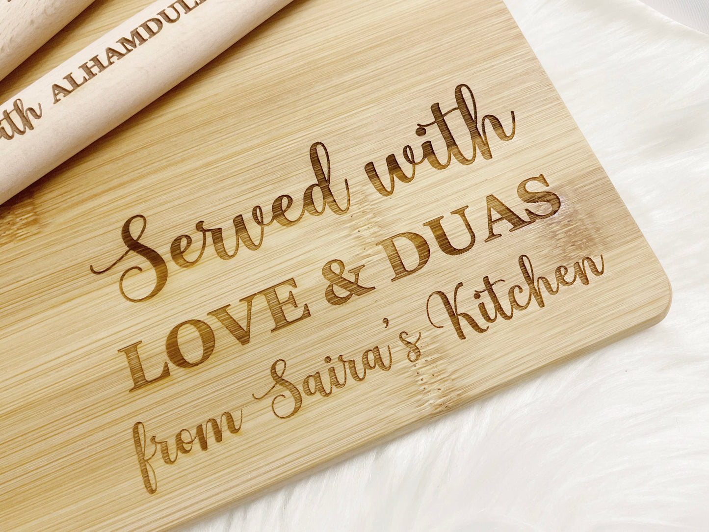 Served with Love and Duas Cutting Board, Custom Engraved Serving Board, Ramadan Gift, Eid Gift, Gift Idea for Mom, Islamic Kitchen Decor