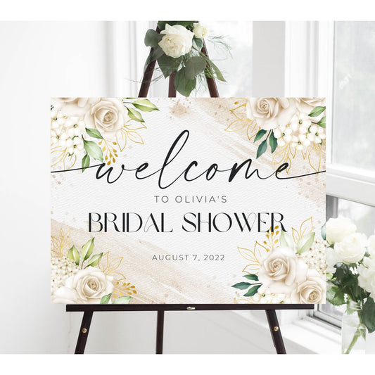 Pink Glitter Floral Bridal Shower Sign, Bridal Shower Download, Printable Event Welcome Sign, Bridal Shower Editable Sign Canva Download