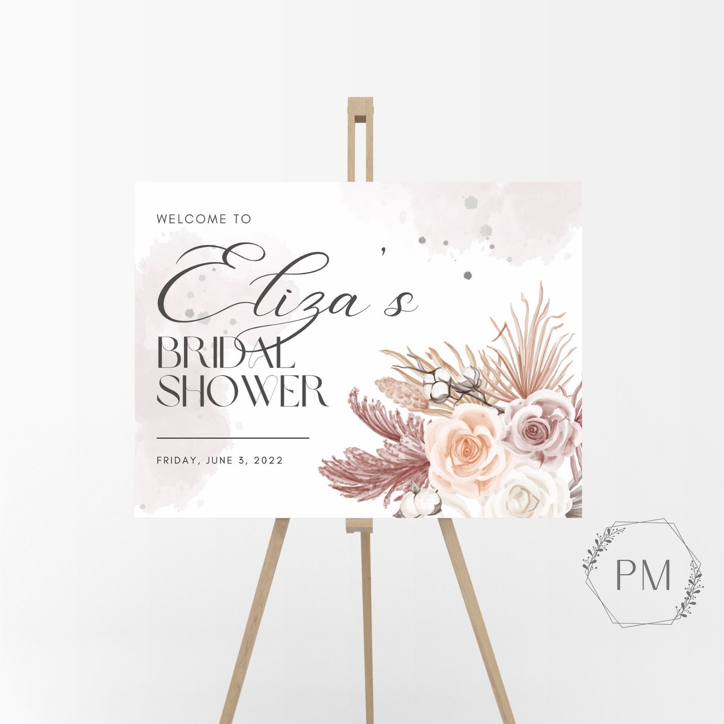 Dusty Pink Bridal Shower Sign, Pink Florals Bridal Shower Sign, Printable Event Welcome Sign, Bridal Shower Editable Sign Canva Download