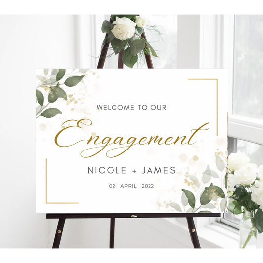 Custom Engagement Sign, Engagement Dinner Sign Template, Greenery Event Sign, Printable Welcome Sign, Wedding Sign Editable Canva Download