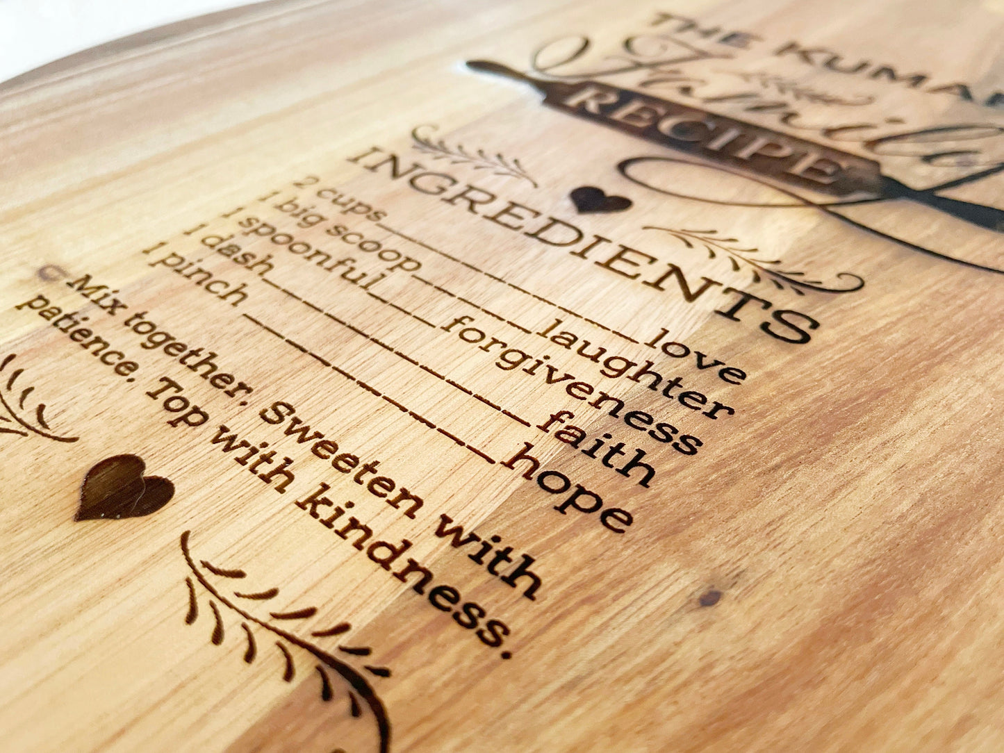 Personalized Acacia Round Paddle Board, Family Recipe Cutting Board, Mother's Day Gift, Gift for Her, Kitchen Decor, Engraved Board