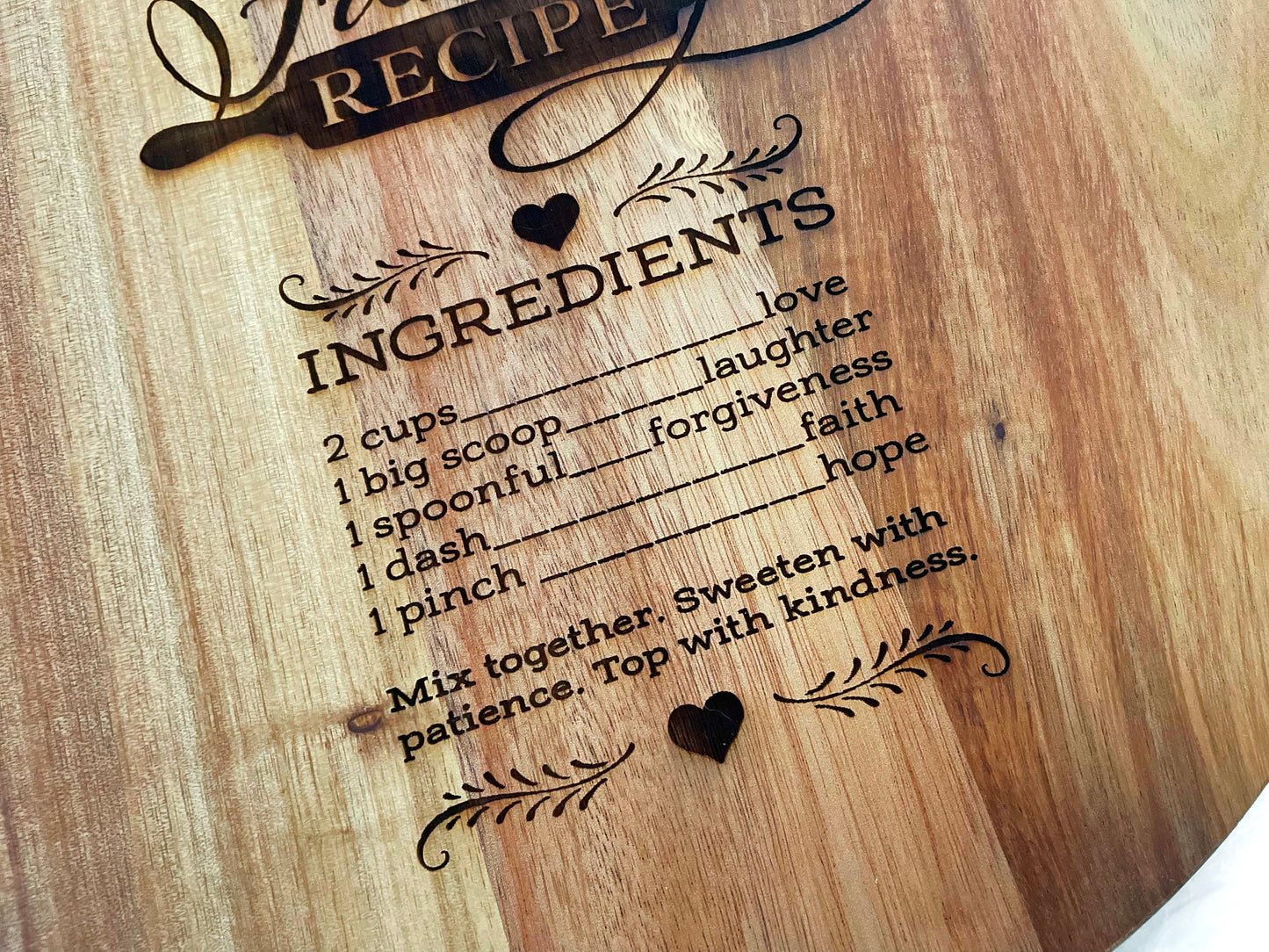 Personalized Acacia Round Paddle Board, Family Recipe Cutting Board, Mother's Day Gift, Gift for Her, Kitchen Decor, Engraved Board