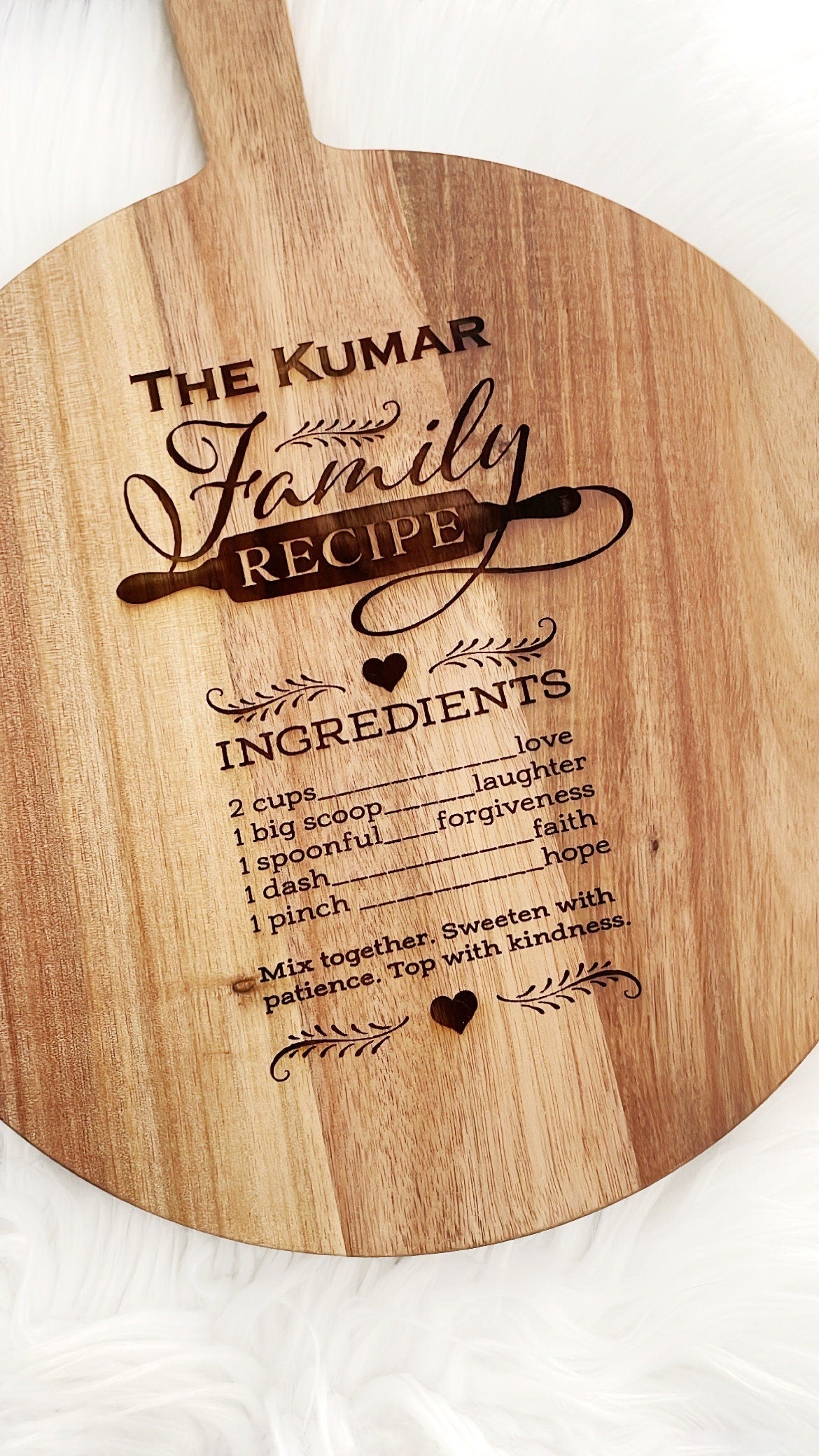 Personalized Acacia Round Paddle Board, Family Recipe Cutting Board, Mother's Day Gift, Gift for Her, Kitchen Decor, Engraved Board