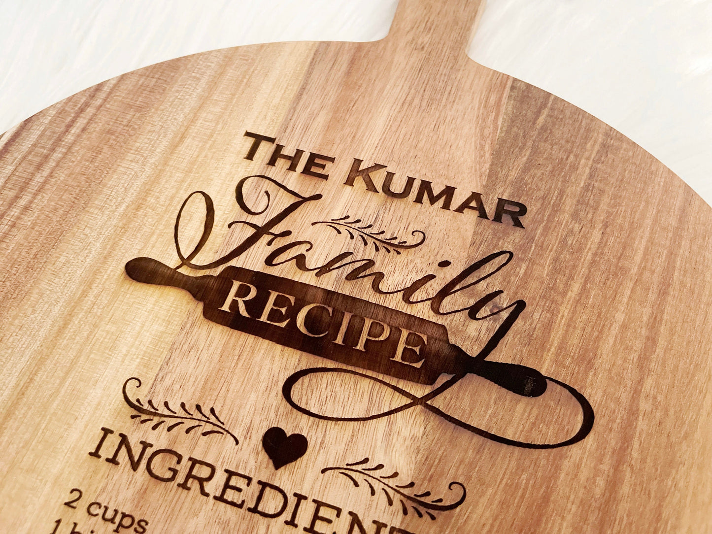 Personalized Acacia Round Paddle Board, Family Recipe Cutting Board, Mother's Day Gift, Gift for Her, Kitchen Decor, Engraved Board