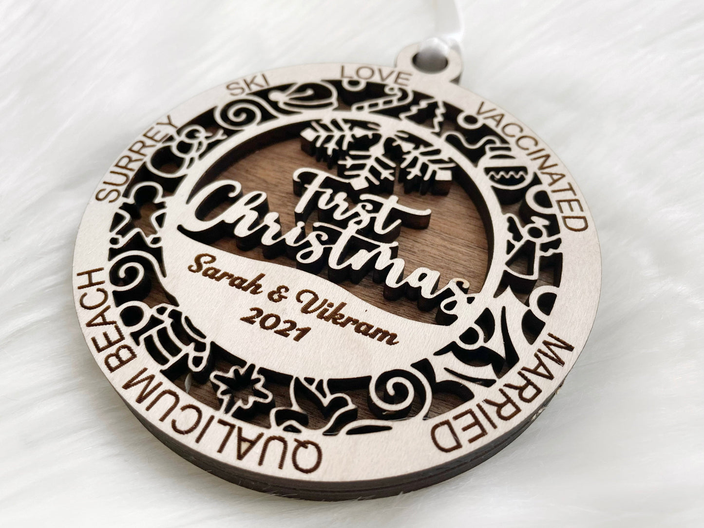 Our First Christmas Wooden Ornament, Custom Wooden Ornament for Newlyweds, First Christmas Together 2022, Mr & Mrs Christmas Ornament