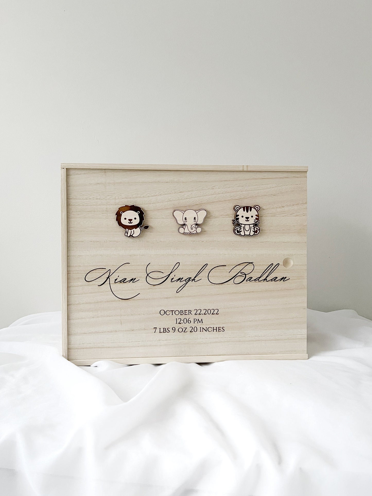 Custom Newborn Memory Box with Birth Stats - Personalized Gift for Rustic Nursery