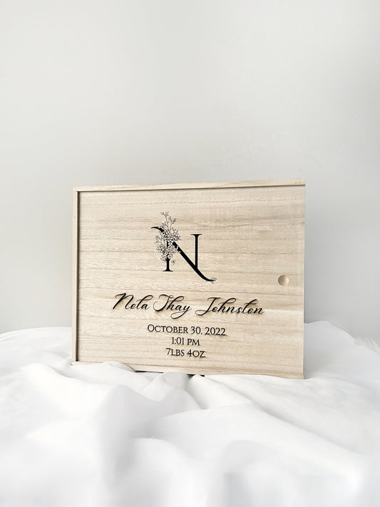 Personalized Wooden Baby Keepsake Box, Large Custom Baby Memory Box, Rustic Keepsake Baby Box, Birth Stats Keepsake, Newborn Christmas Gift