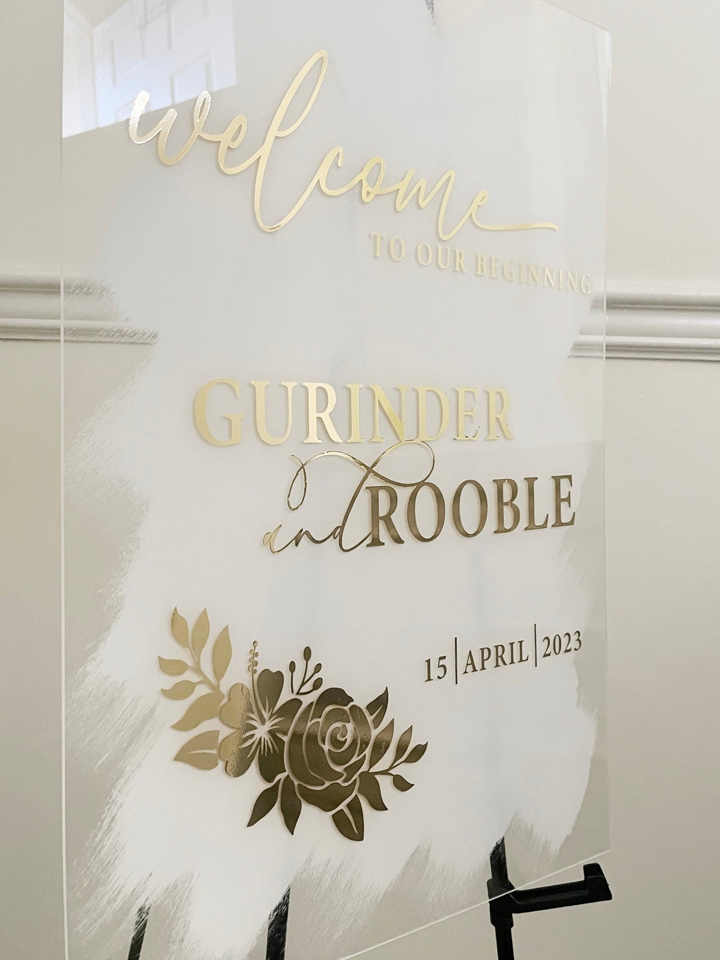 Acrylic Wedding Welcome Sign, Entrance Decor Sign, White & Gold Wedding, Welcome to our Beginning, Modern Wedding Sign, Custom Acrylic Sign