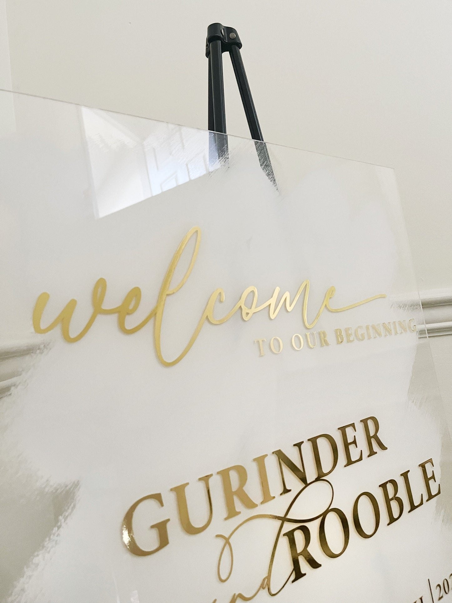 Acrylic Wedding Welcome Sign, Entrance Decor Sign, White & Gold Wedding, Welcome to our Beginning, Modern Wedding Sign, Custom Acrylic Sign