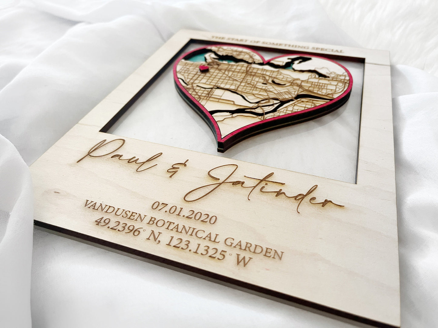 Sentimental Wood Map Frame with Special Date for Couples