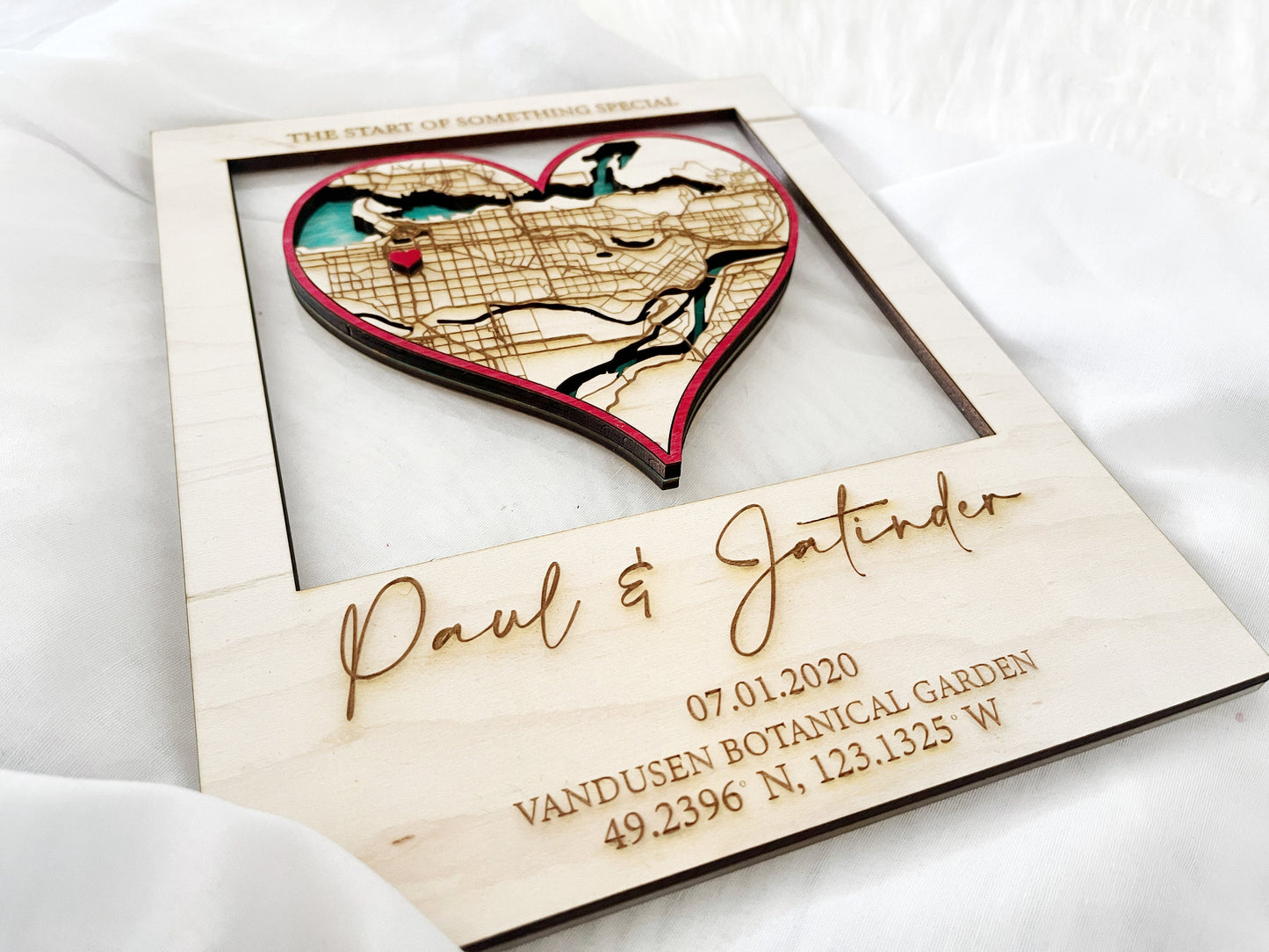 Sentimental Wood Map Frame with Special Date for Couples